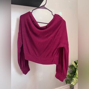 Burgundy Off-Shoulder Crop Sweater